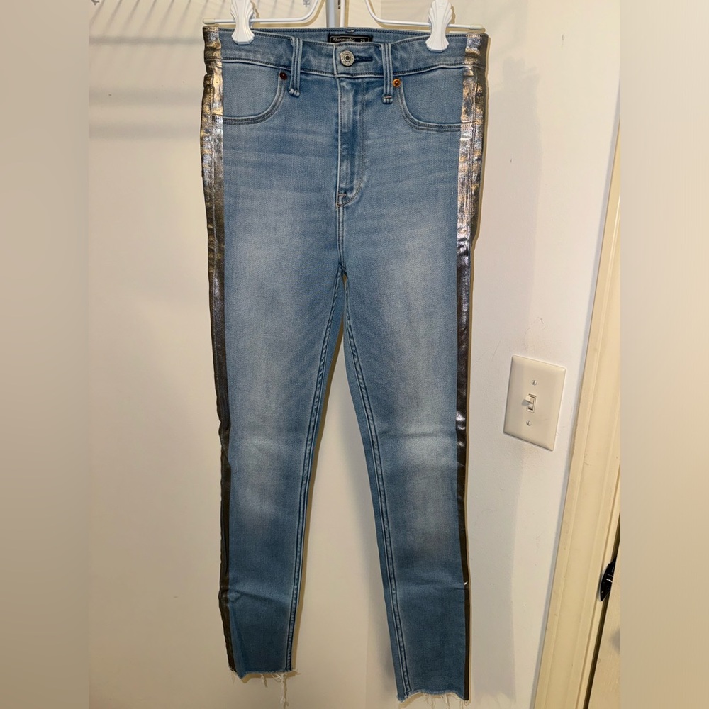Abercrombie & Fitch High Rise Jeans with Silver stripe on sides